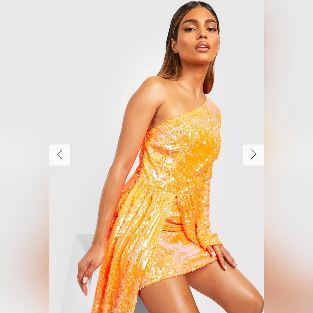 Boohoo orange one strap dress